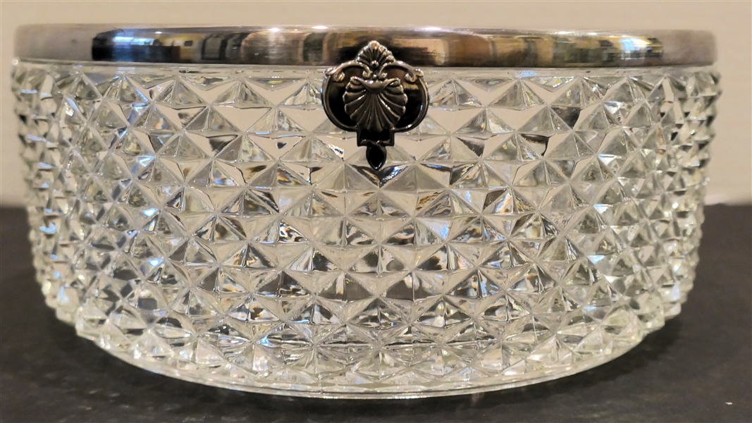 Diamond Point Crystal Bowl with English Silverplate Band - Bowl Measures 3 1/2" tall 8 3/4" Across