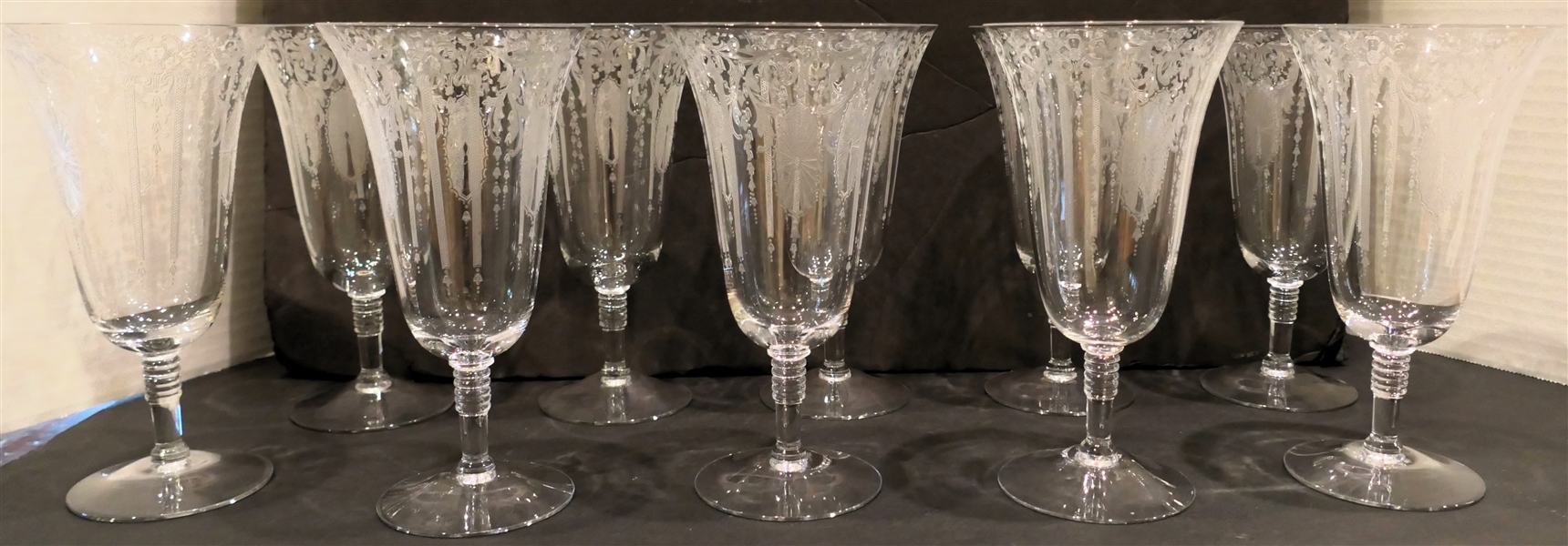 10 Beautiful Cambridge "Candlelight" Footed Iced Tea Glasses - Glasses Are 7 3/8" Tall 