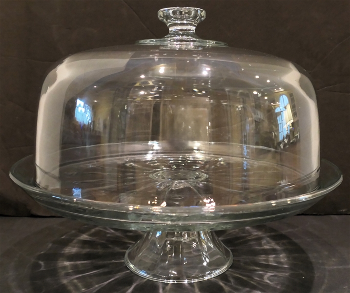 Nice Glass Cake Stand with Clear Dome Lid - Stand Measures 4" Tall 13" Across - Lid is Very Heavy 