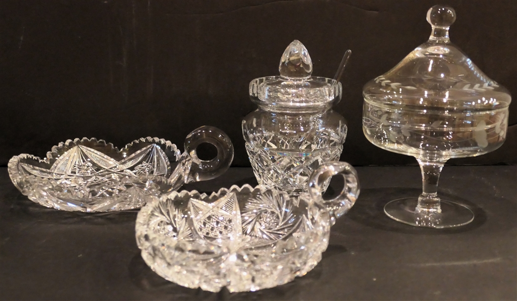 2 Cut Glass Nappys, Crystal Marmalade Jar, and Princess House Candy Jar with Lid 