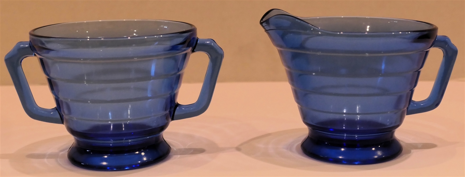 Moderntone Depression Glass Cobalt Blue Cream and Sugar Set 