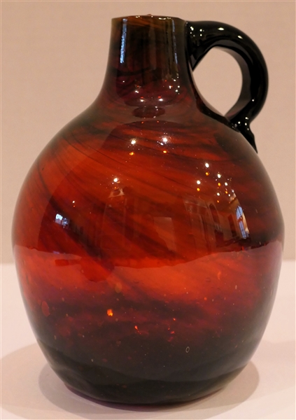 Hand Blown Red Swirl Bottle with Applied Handle - Bottle Measures 7 1/2" Tall 