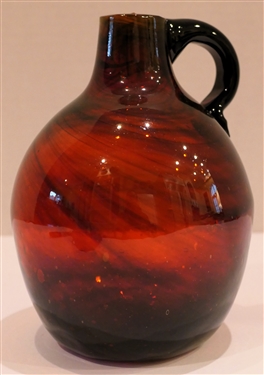 Hand Blown Red Swirl Bottle with Applied Handle - Bottle Measures 7 1/2 Tall 