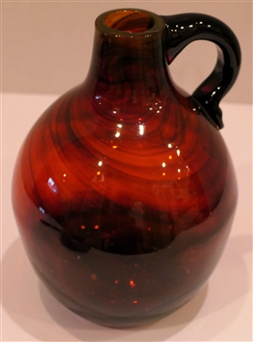 Hand Blown Red Swirl Bottle with Applied Handle - Bottle Measures 7 1/2 Tall 