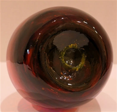 Hand Blown Red Swirl Bottle with Applied Handle - Bottle Measures 7 1/2 Tall 