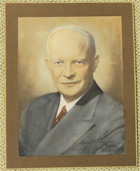 Hand Colored Portrait Print of Dwight D. Eisenhower by Fabian Bachrach - Portrait Measures 11 3/4" by 8 3/4" 