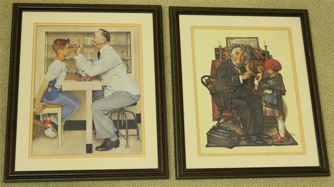 2 Framed and Matted Norman Rockwell Prints on Canvas - Framed and Double Matted - Frames Measure 18 1/2" by 15 1/2" 