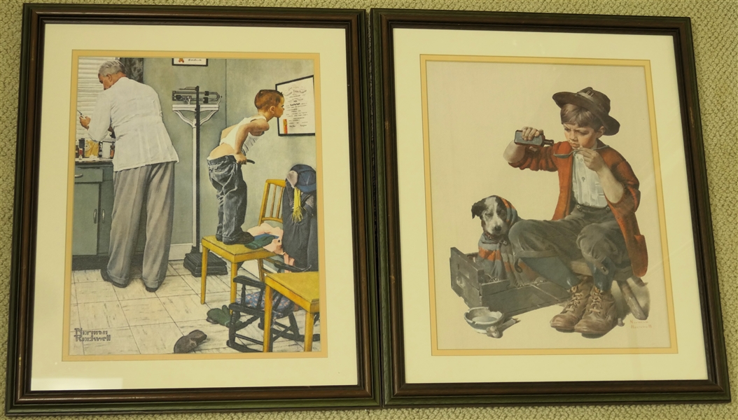 2 Framed and Matted Norman Rockwell Prints on Canvas - Framed and Double Matted - Frames Measure 18 1/2" by 15 1/2" 