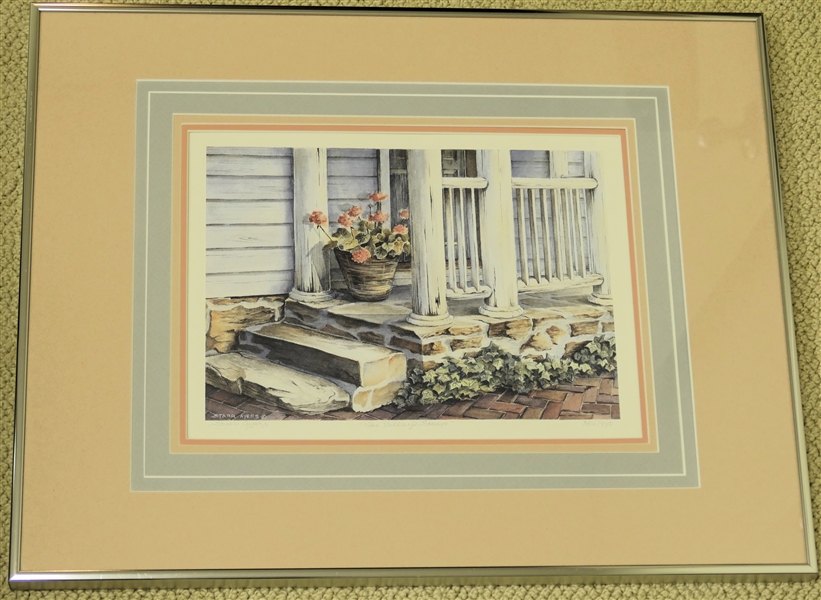 "The Village Stoop" by Starr Ayers - Artist Signed and Numbered Print 386/950 - Attractively Matted - Frame Measures 16 1/4" by 21"