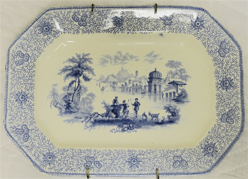 Pearl China Ironstone Blue Transferware Platter - "Damascus" on Reverse - Platter Measures 7 1/4" by 10" 