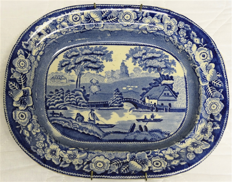 Ironstone China Blue Transferware Platter - Measures 10" by 12 1/2"