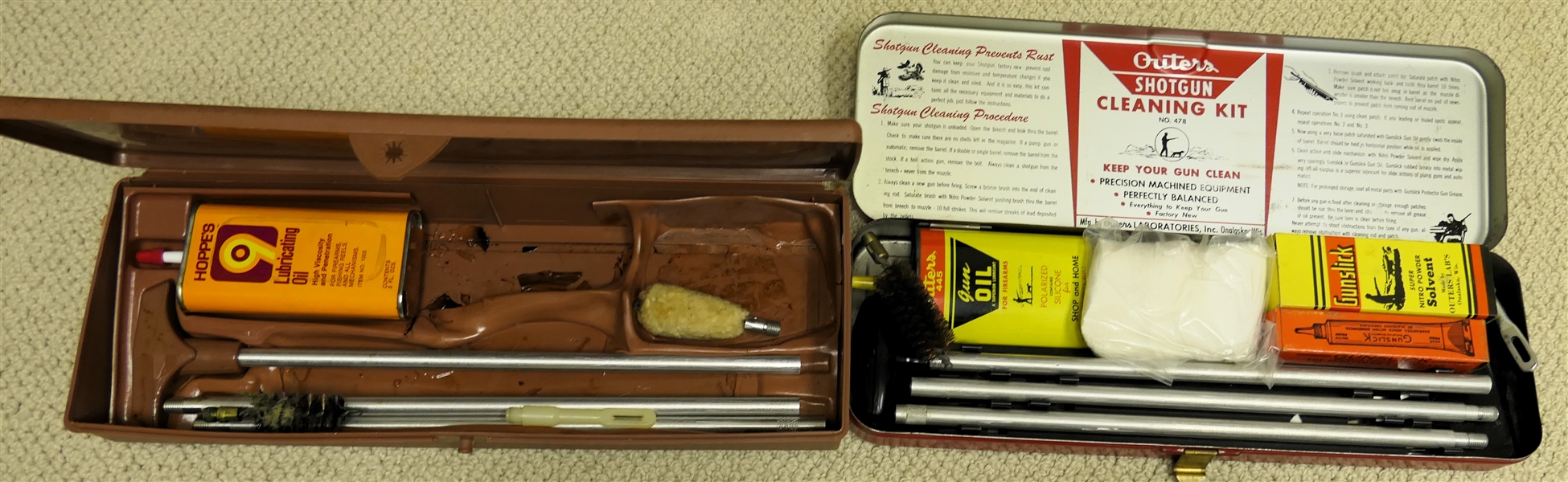 Vintage Outters Shotgun Cleaning Kit in Original Metal Case - Like New and Hoppes Shogun Cleaning Kit in Hard Plastic Case