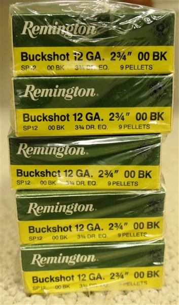 5 New Boxes of Remington Express Buckshot - 12 Gauge - 2 3/4" 00BK - 5 Shells Per Box 