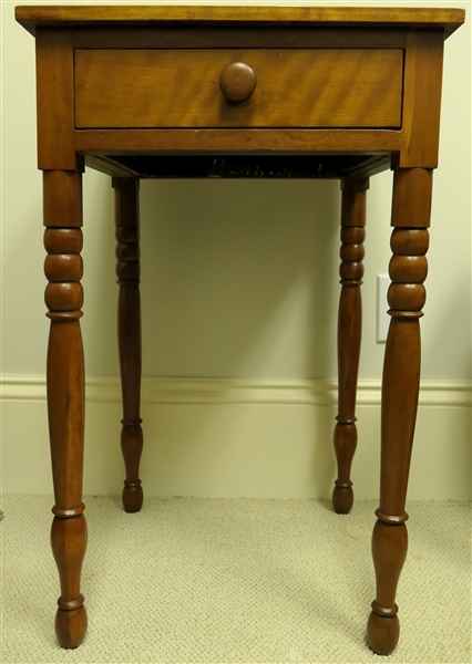 Nice Cherry Side Table with Single Dovetailed Drawer - Turned Legs - Table Measures 29" Tall 17" by 18" 