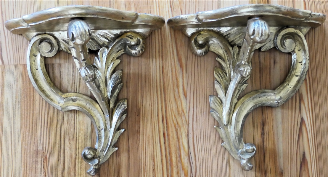 Pair of Italian  Gold Gilt Wall Bracket Shelves - Each Is 10" by 9" Across