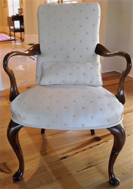 Queen Anne Style Arm Chair with Pretty Cream Star Upholstery - Queen Anne Style Padded Foot - Sturdy Wood Arms - Chair Measures 35 tall 24 Arm to Arm