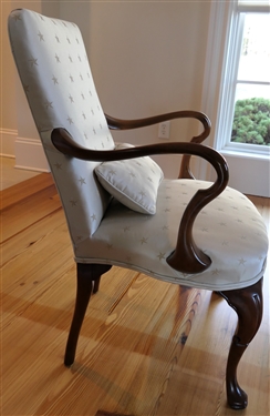 Queen Anne Style Arm Chair with Pretty Cream Star Upholstery - Queen Anne Style Padded Foot - Sturdy Wood Arms - Chair Measures 35 tall 24 Arm to Arm