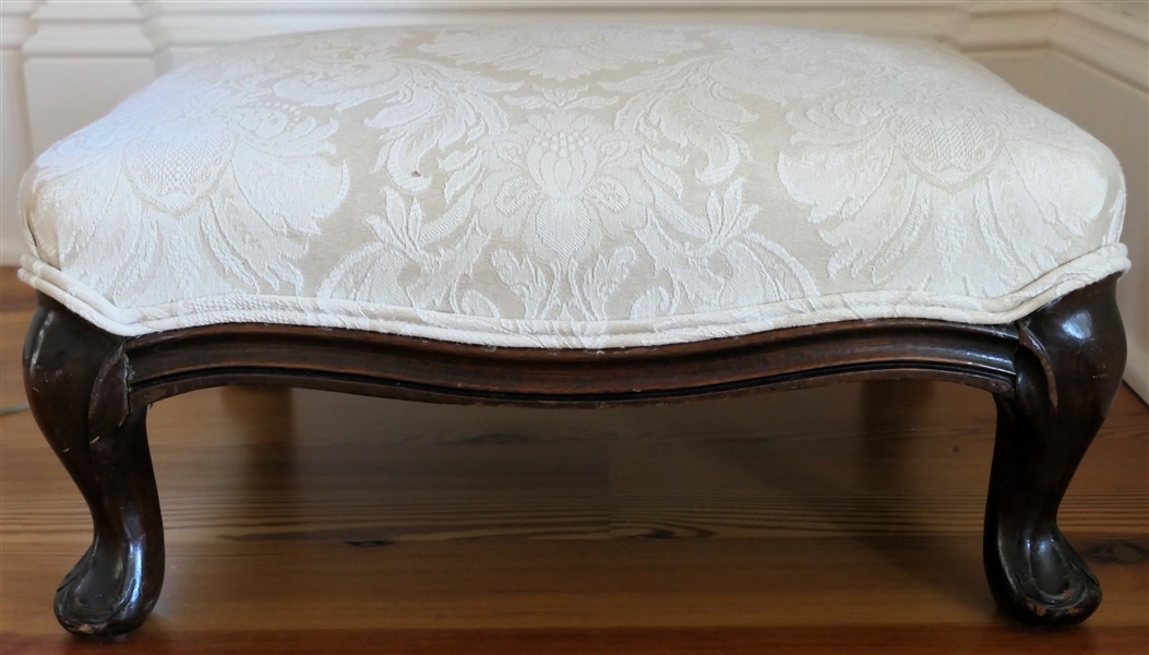 Foot Stool with White Brocade Upholster - Stool Measures 9" tall 20" by 16" 