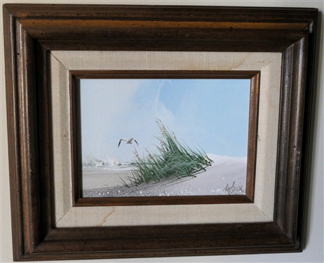 Beach Scene Oil on Canvas Painting by Rex Duggar - Framed - Frame Measures 10 by 12 - Artist Information on Back 