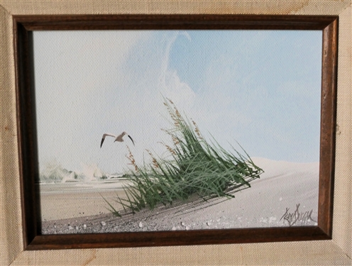 Beach Scene Oil on Canvas Painting by Rex Duggar - Framed - Frame Measures 10 by 12 - Artist Information on Back 