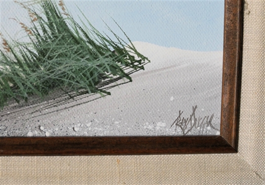 Beach Scene Oil on Canvas Painting by Rex Duggar - Framed - Frame Measures 10 by 12 - Artist Information on Back 