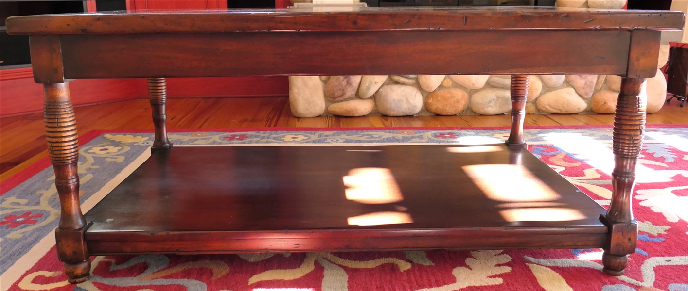 Morgan Hill Walnut 2 Tier Cocktail Table with Pull Out Trays on Each End - Table Measures 21" tall 48" by 30" 