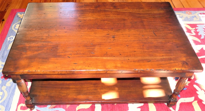 Morgan Hill Walnut 2 Tier Cocktail Table with Pull Out Trays on Each End - Table Measures 21 tall 48 by 30 