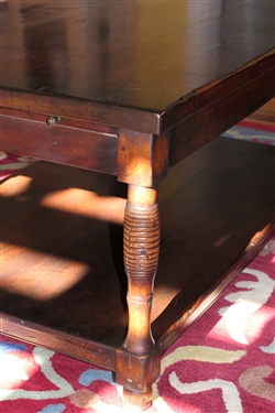 Morgan Hill Walnut 2 Tier Cocktail Table with Pull Out Trays on Each End - Table Measures 21 tall 48 by 30 