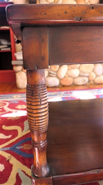 Morgan Hill Walnut 2 Tier Cocktail Table with Pull Out Trays on Each End - Table Measures 21 tall 48 by 30 