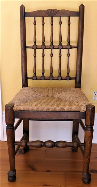 Unusual Oak Rush Bottom Side Chair - Unusual Feet - Spindle Back - Chair Measures 39" Tall 19" to Seat