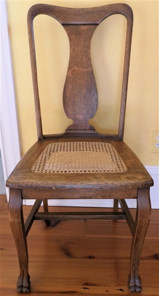 Oak Side Chair with Claw Feet - Cane Seat - Chair Measures 37" tall 17" To Seat