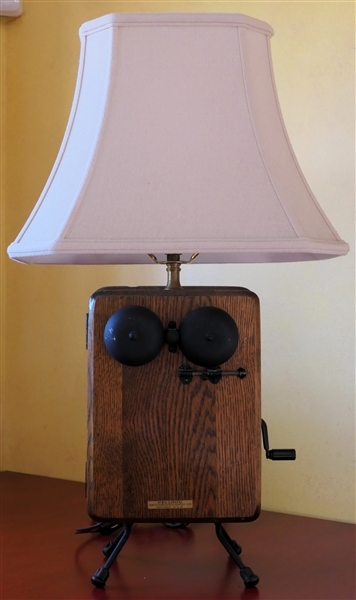 Kellog Switch Board & Supply Co. Chicago U.S.A. Oak Switchboard Box Converted to Table Lamp - Lamp Measures 14" to Bulb