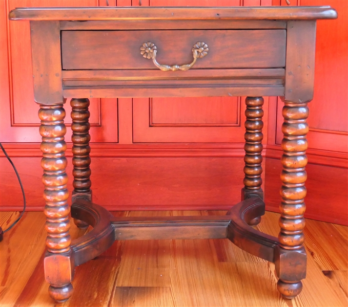 Morgan Hill Walnut Side Table with Dovetailed Drawer - Turned Legs - Table Measures 27" tall 28" by 28" 