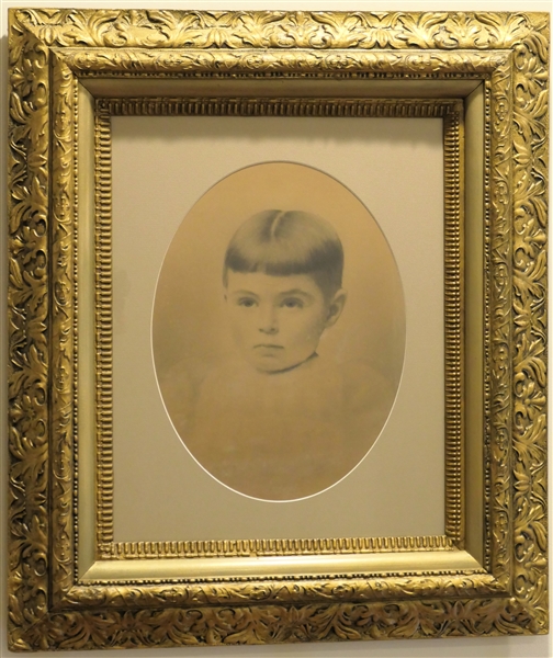 Portrait of Young Child in Beautiful Gold Gilt Frame - Frame Measures  29 3/8" by 25 1/4" 