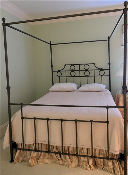 "Avant Garde" Gunmetal Wrought Iron Queen Size Canopy Bed with Beautiful Custom Tailored Bedding 