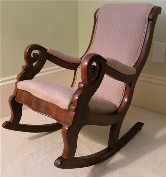 Childs Victorian Gooseneck Rocking Chair Carved Arms - Sturdy Wood Frame - Chair Measures 24" tall 15" Arm to Arm 