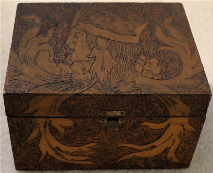 Pyrography Box Dated 1908 -"CBH 1-9-08" - Box Measures 4" tall 6 3/8" by 5"  