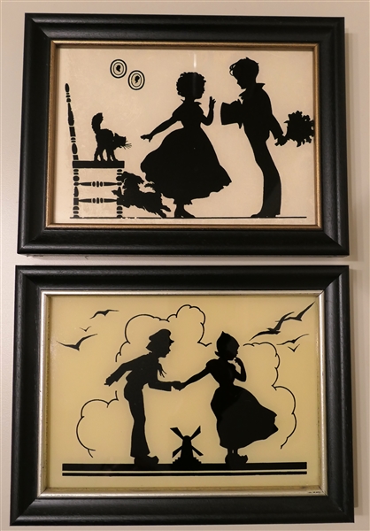 2 Reliance Products Silhouettes on Glass - "Anticipation" and "Bashful" - Frames Measure 6 1/8" by 8 1/8" 