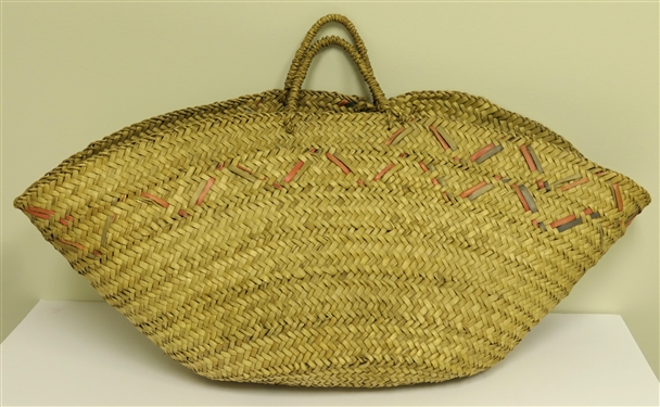 Hand Woven Shopping Basket with Dyed Accents - Basket Measures 28 By 12 