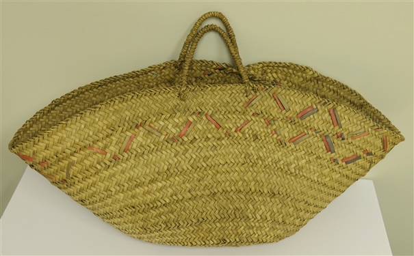 Hand Woven Shopping Basket with Dyed Accents - Basket Measures 28 By 12 