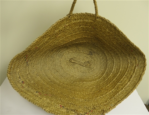 Hand Woven Shopping Basket with Dyed Accents - Basket Measures 28 By 12 