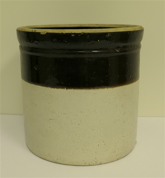 Brown and White Stone Crock - Crock Measures 8" Tall 8" Across