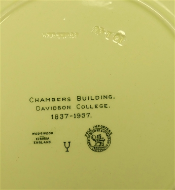 Wedgwood Plate Chambers Building Davidson College 1837 - 1937 - Plate Measures 10 5/8 Across