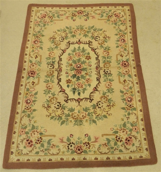 Floral Hook Rug - Measures 70 1/2" by 48 1/2"