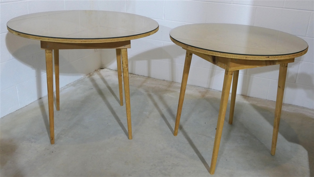 2 Round Occasional Tables with Glass Tops - Wach Measures 29" Tall 36" Across