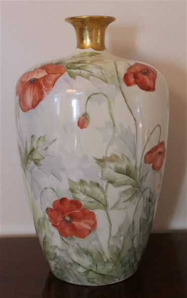 Belleek Willets - Beautiful Hand Painted Floral Vase - Dated 1910 -  Vase Measures 13 1/2" Tall  - Line in Glaze - See Photo