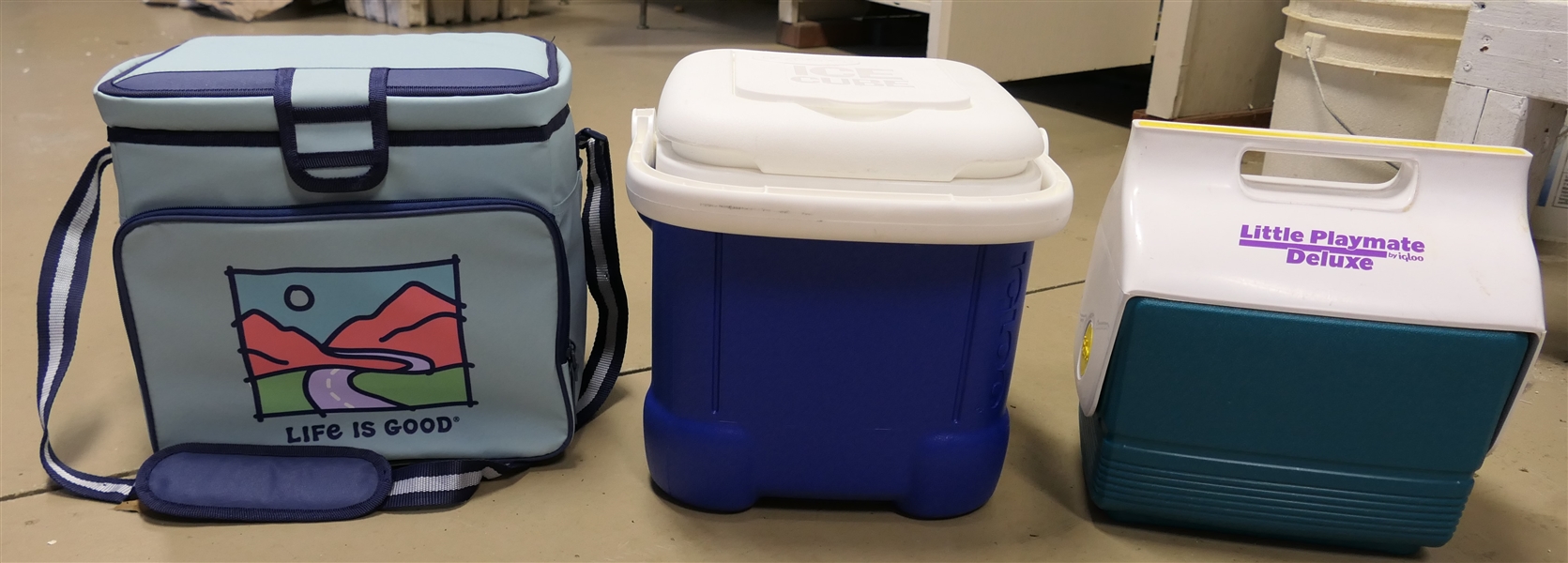 3 Personal Size Coolers - Life is Good, Little Playmate Deluxe, and Igloo Ice Cube 