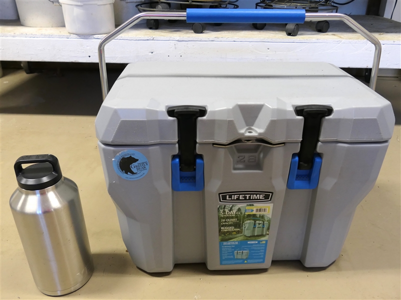 Lifetime Grizzly Bear Proof 28 Quart Cooler - Holds Ice for 5 Days - and YETI Stainless Steel Bottle 