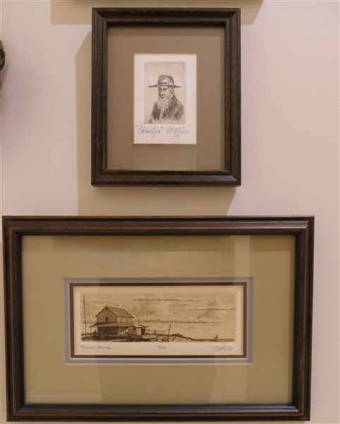 "Grandpa" Wood Block Print by Ed Gilford and "Beyond Buxton" Artist Signed and Numbered Print 95/100 - Framed and Matted - Frame Measures 7" by 11 1/2"