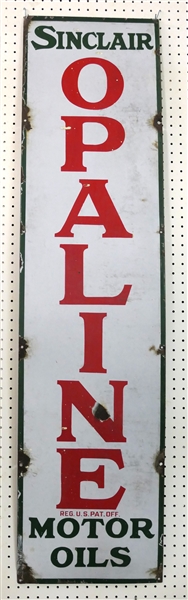 Sinclair Opaline Motor Oils Porcelain Enamel Sign - Enamel Loss to Center of "N" and Around Edges - Sign Measures 60" by 15" 